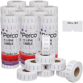 Perco "Sell by" 1 Line Labels - 10 Sleeves, 80,000 "Sell by" Labels for Perco 1 Line Date Guns