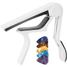 DAZISEN Guitar Capo with 5 Guitar Picks - Quick Release Capotastos Capo Clamp for Classical Guitar, Electric Guitar, Ukulele, Bass, White