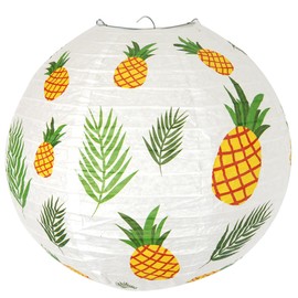 Paper Lampshade Hanging Light Shade 30cm, Oriental Ribbed Japanese Ceiling Fixture with Pineapple & Floral Hawaiian Patterns, Perfect for Home Lighting, Wedding,Party & Boho Decor (Pineapple)