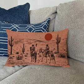 AOFANGGO Vintage Southwestern Landscape Pillow Cover 12x20 Sofa Pillowcase Ratro Western Cowboy Sunset Orange Rust Desert Cactus Throw Pillowcase Lumbar Home Decoration