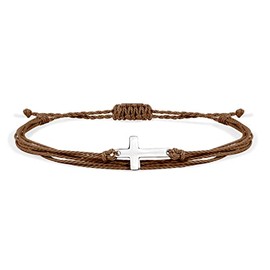 Caiyao Handmade Cross Colorful Adjustable Braided String Bracelet Friendship Couple Tiny Sideways Cross Rope Bangle Lucky Protection Jewerly for Women Men Teens-Brown