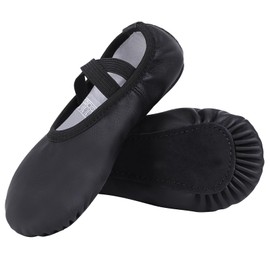 Acfoda Scarpette Danza Classica Bambina PU Pelle Scarpe da Ballerina Antiscivolo Suola Intera Ginnastica Ballo Pantofole Punta Morbida Elasticizzata per Ragazze Nero 29