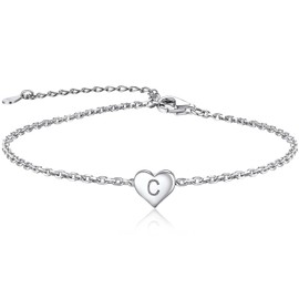 ChainsPro Sterling Silver Bracelet Charm Bracelets for Womens Heart Bracelet Gifts for Women Initial Bracelet Gifts for Women Girlfriend Wife Mother Mom Aunt