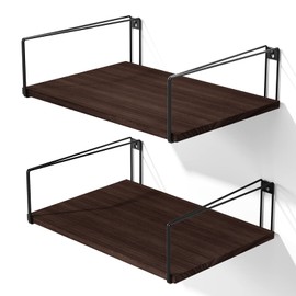 SRIWATANA Wide Floating Shelves, Rustic Wood Wall Shelves Set of 2, Wall Mounted Shelves with Large Capacity for Many Rooms Decor, Dark Walnut