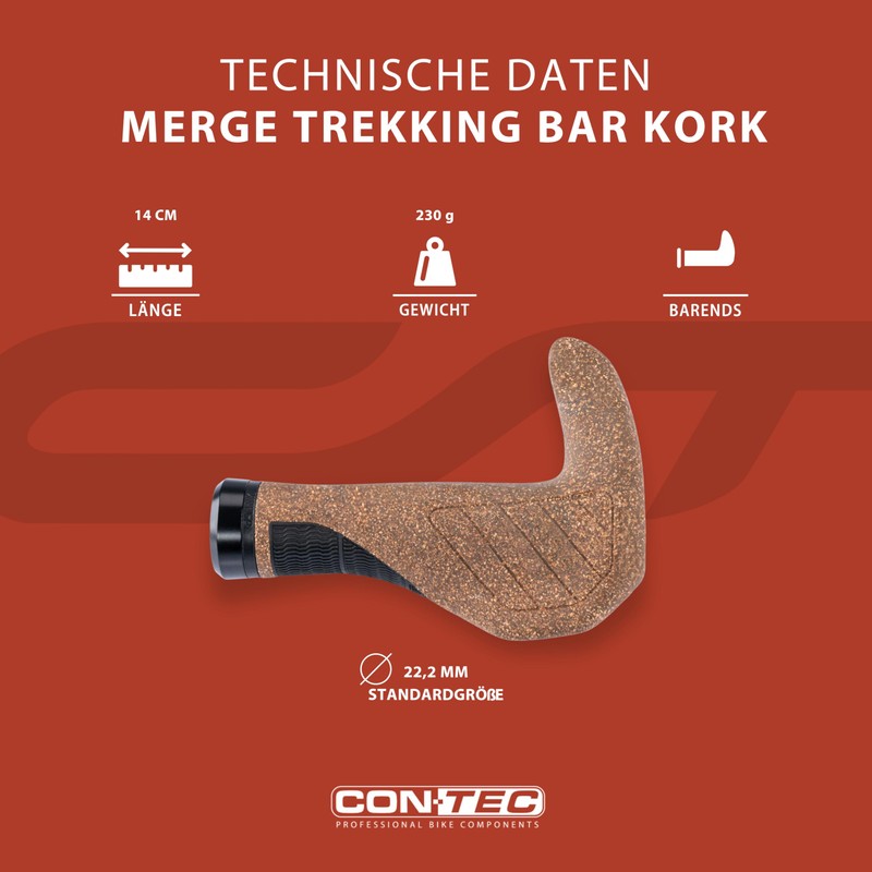 CONTEC Bicycle Grips Merge Trekking Bar Cork, Length 140 mm,