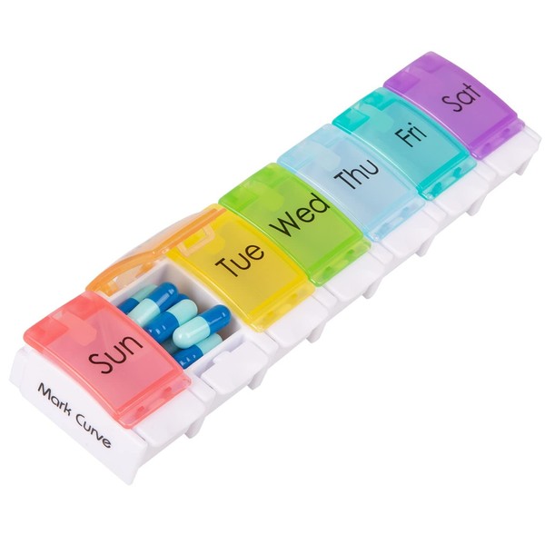 Portable Weekly Pill Box Organiser | Easy to Open 7 Day Premium Quality Tablet Box | Travel Pill Case with Push Button Pop Open Lids Design |Tablet Organiser for Vitamins, Supplements & Medicine