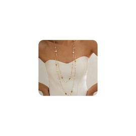 Layering Dainty Pearl Long Necklace,Charming Layered Plated Gold Bead Thin Chain Statement Choker,Aesthetic Small Pearl Collar Necklace for Women (DG)