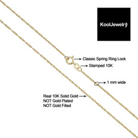 Kooljewelry 10k Yellow Gold 1mm Singapore Chain Necklace (30 inch)