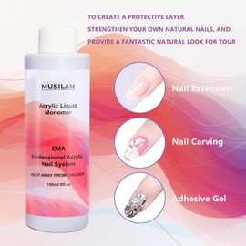 MUSILAN Monomer Acrylic Nail Liquid - 300ML Professional Acrylic Nai Liquid Monomer For Acrylic Powder System Kit For Nail Beginners Extensio Quick Dry Time