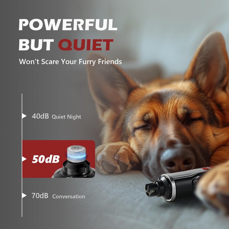 FuzzyFix Dog Nail Grinder, Quiet Dog Nail Clippers with LED