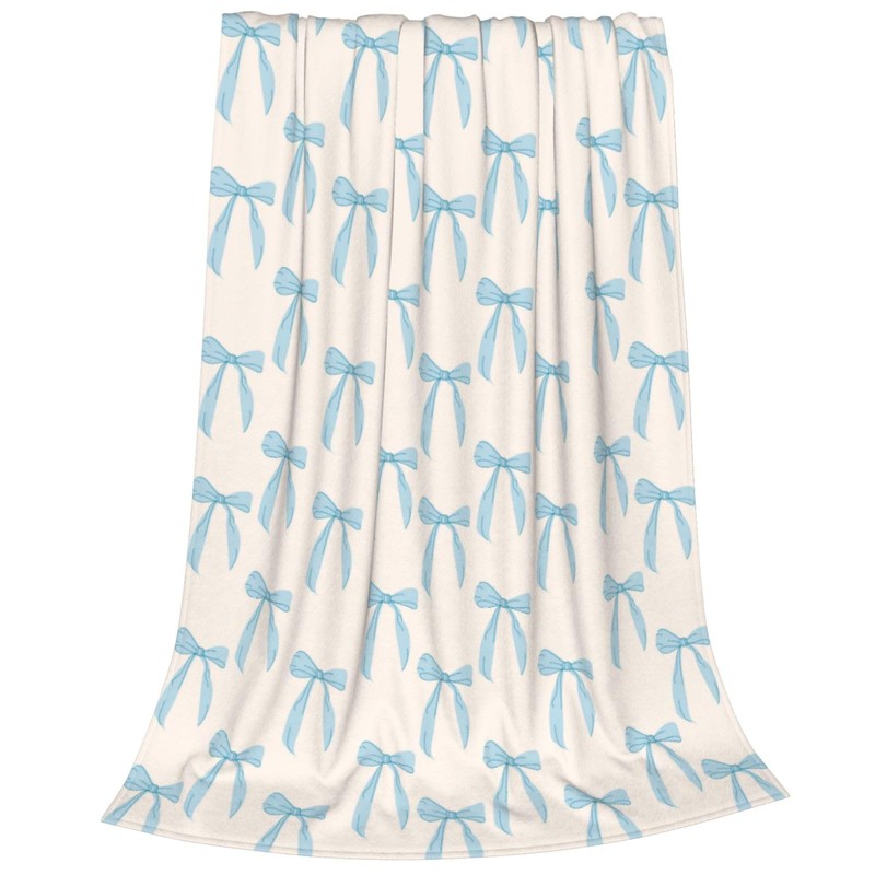 Printed Cute Blue Bows Throw Blanket Ultra Soft Cozy Flannel