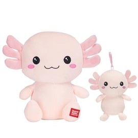 Kawaii Kuties 9.5" / 24cm Pink Axolotl Soft Plush Toy and 7" / 12.5cm Pink Axolotl Soft Plush Bag Clip Gift Set