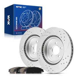 KAX Front Brake Kit, Drilled and Slotted Brake Rotors, Ceramic Brake Pads | Fits Challenger 2009-2018, Charger 2006-2018, Magnum 2005-2008, Chrysler 300 2005-2018