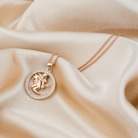 PAVELS Elegant women's necklace chain zodiac sign virgin rose gold plated shiny zirconia in AAA quality from the Eclipse collection including jewellery box and certificate of authenticity, Silver,