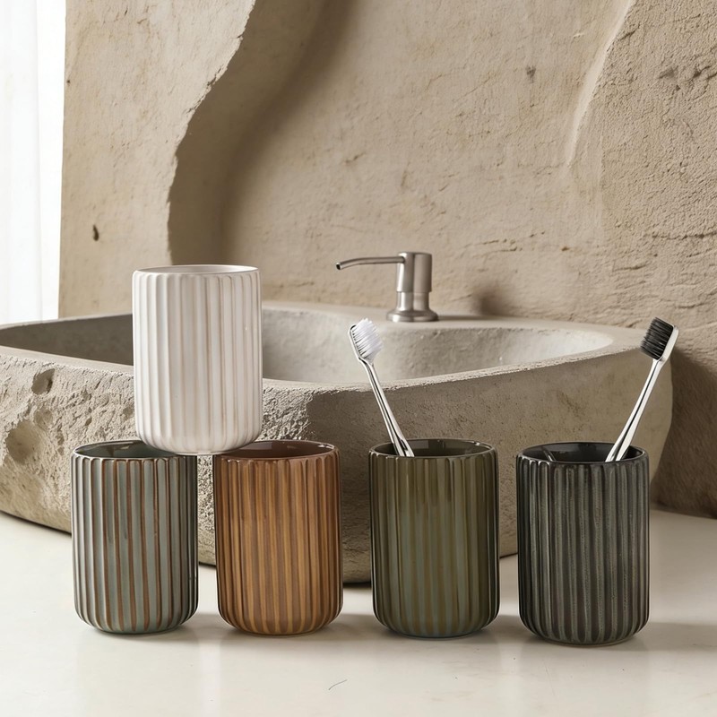 Ceramic Toothbrush Cup for Bathroom, Ceramic Toothbrush Holder, Toothpaste Organizer