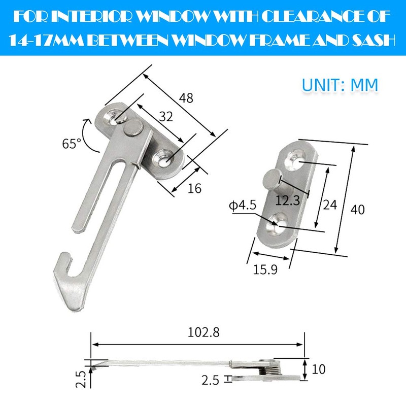 Pack of 2 Window Restrictors, 304 Stainless Steel Window Hooks,