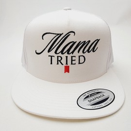 Yupoong Mama Tried Mesh Snapback Embroidered flat bill trucker hat cap White
