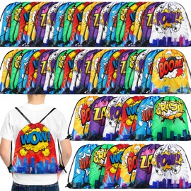 Kajaia Hero Party Favors Bags Comic Heroes Drawstring Backpacks Goodie Candy Gift Bags for Birthday Party Supplies(48 Pcs)