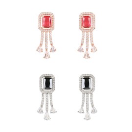 I Jewels Womens Rose Gold Plated Fashion Cubic Zirconia American Diamoand Combo Of 2 Hearth Shape Studs Earrings (E3067R-B) Red Black