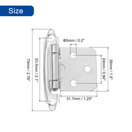 sourcing map Cabinet Kitchen Inset Hinges, 12Pcs 1/2" Overlay Semi-Concealed Hinges Face Mount Cabinet Hardware Self-Closing Cabinet Hinges with Screws, Nickel Silver