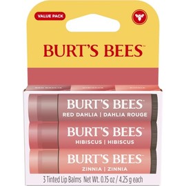 Burt's Bees - Bálsamo labial tintado Dalia roja + hibisco + zinnia, 3 x 0.15 onzas