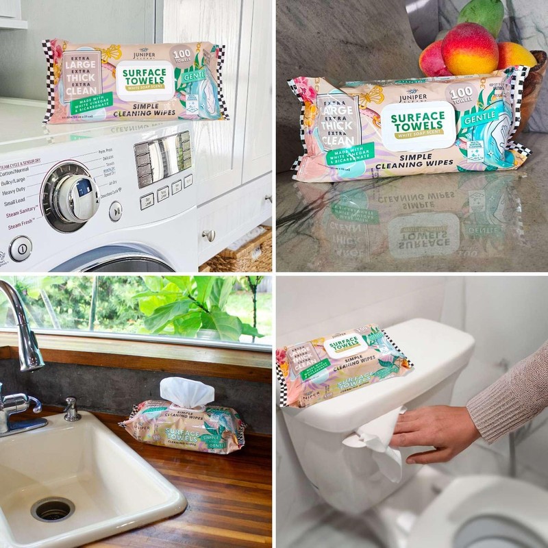 Juniper CLEAN Single Surface Cleaning Wipes, Thick & Large Dispose,