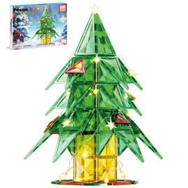 PicassoTiles 106pc Magnetic Tiles LED Light-Up Tree Toy Holiday STEM Toys for Kids Educational Magnet Building Blocks Gift for Toddlers Boys Girls Christmas Montessori Puzzle Play Set Ages 3+ PT106