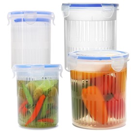 Qiuhome Pickle Jar with Strainer, Pickle Container with Strainer Jalapeno Container Pickle Storage Containers 4 Pcs (24 oz & 45 oz)