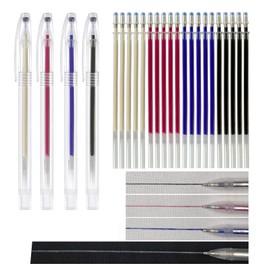 Dinggaogao 4 Heat Erasable Pens Fabric Marker Barrels, 4 colors 20 Refills for quilting supplies, sewing supplies, embroidery, diy. (red, blue, black, white)