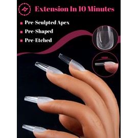 EBANKU Build on Apex Glamorous Nail Tips, 150 PCS Pre-Building Clear Nail Tips Long Coffin Acrylic Full Cover Nails with Builder Glue Thicker Press on Nails for Flat Nails