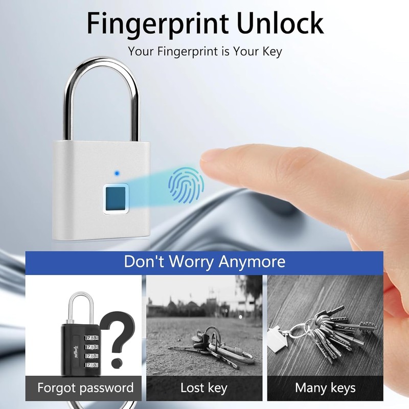 UMIKSMART Fingerprint Padlock, Keyless Biometric Smart Lock with USB-C Rechargeable