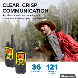 Midland® - T61VP3 X-TALKER - Two-Way Radio - 36 Channel FRS- Long Range Walkie Talkie, 121 Privacy Codes, & NOAA Weather Scan & Alert Black/Yellow, 2-Pack
