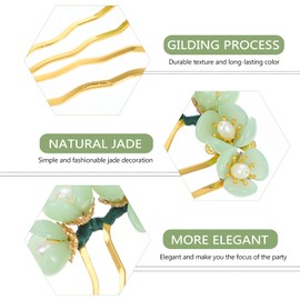 Beaupretty Jade Flower Hair Pin Chinese Hair Stick Jade Hairpin Retro Chignon Pin Traditional Classical Flower Hair Chopstick Hair Styling Accessories for Women Girls (Green)