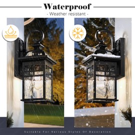 NAXTTII 2-Pack Outdoor Wall Lanterns Exterior Waterproof Wall Sconce Light Fixture Black Outdoor Lighting Fixture with Water Ripple Glass Shade Outside Porch Light for Garage Patio and Doorway