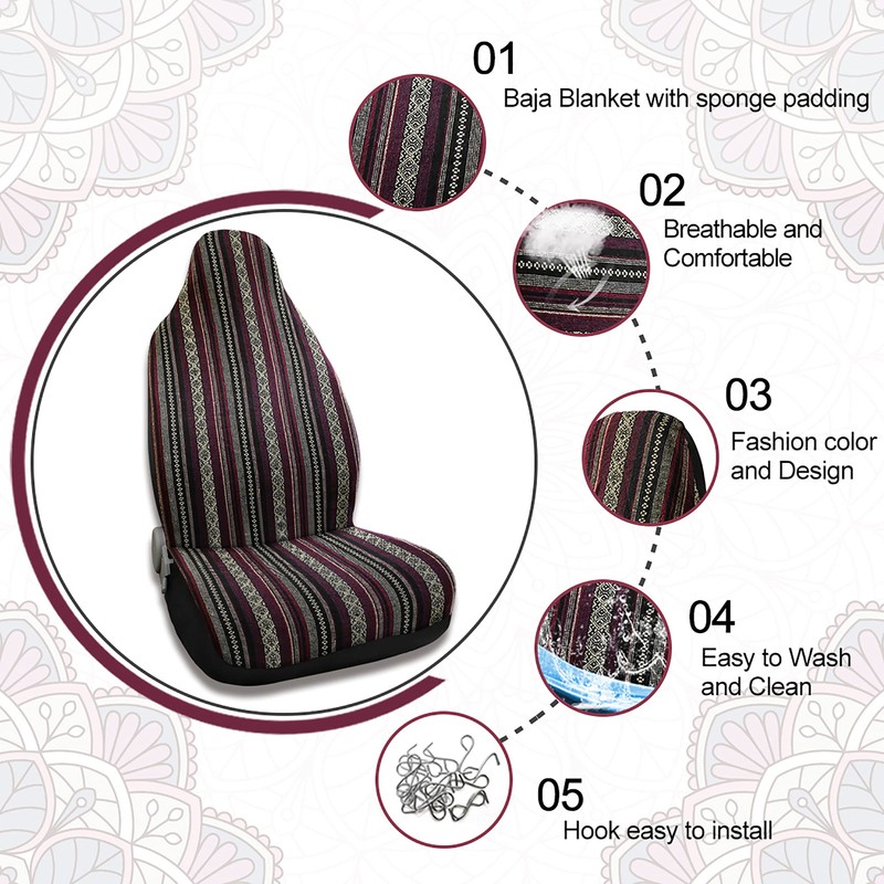 sourcing map Universal Stripe Front Baja Bucket Seat Cover Saddle