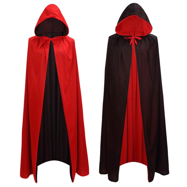 Makroyl Black Red Reversible Goth Pirate Vampire Witch Cloak Unisex Christmas Halloween Cosplay Capes (Large, Red/Black)