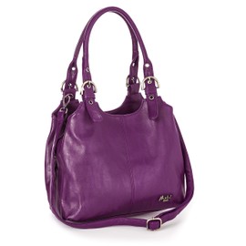 Mabel London Womens Multiple Pockets Handbag - Medium Size Multi Compartments Bag with a Long Shoulder Strap - AMELIA (Violet)