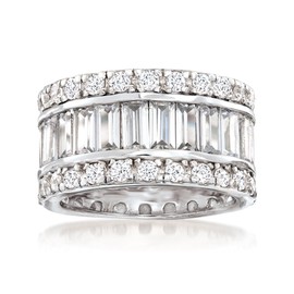 Ross-Simons 6.20 ct. t.w. Baguette and Round CZ Eternity Band in Sterling Silver. Size 9
