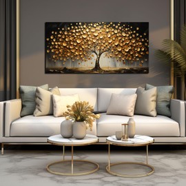 TYTAUPT Tree Pictures Wall Decor for Bedroom Gold Wall Art for Office Dining Room Print Picture Living Room Wall Decor 24 x 48 Inch