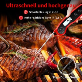 DOQAUS Meat Thermometer, Cooking Thermometer with 3s Reading, Accuracy ±0.5°C, Roasting Thermometer, Kitchen Thermometer with LCD Screen, 12 cm Stainless Steel Food Probe, for Cooking, Baking, Steak