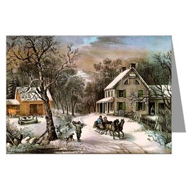 Single Currier and Ives Christmas American Homestead, Winter Greeting Card