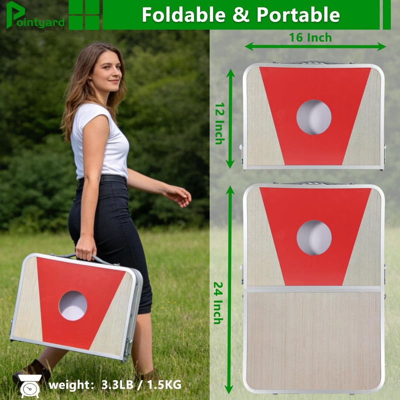 Pointyard Portable Cornhole Board Set - Foldable Aluminum Frame Cornhole