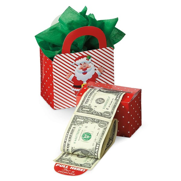 Current Happy Santa Christmas Money Dispenser and Gift Bag Set, 2-1/2 x 3-Inch Bill Holders With 3 x 6-1/2 x 9-Inch Gift Bag, Fun Holiday Cash Box for Kids, Includes 60 Seals to Join Each Bill