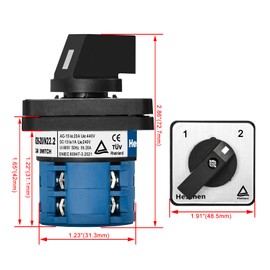 Universal Rotary Cam Selector Changeover Switch, SZW26-20/N22.2, 660V 20A ON-ON, 2 Position 2 Phase 8 Terminals CE