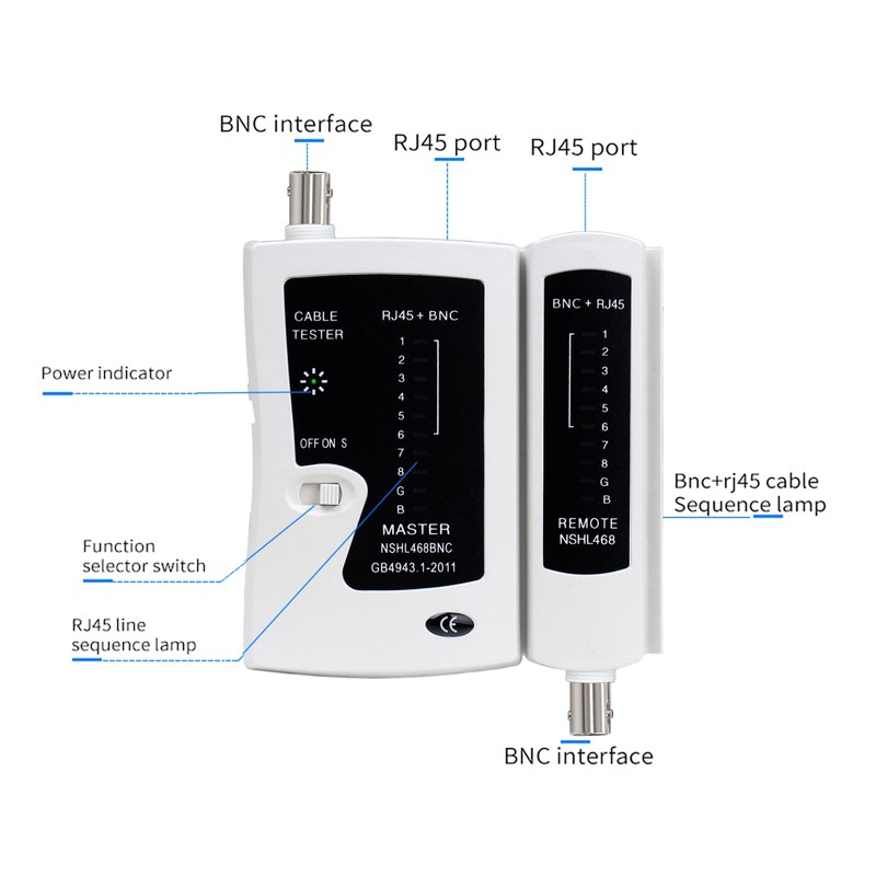 Coaxial Coax Cable Tester Portable BNC RJ59 RJ45 cat5 cat5e