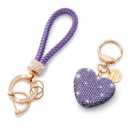 CHUQING Keychain for Women,Crystal Car Keychains with Rhinestone Heart Shape Bling Pretty Key Chains for Girls Birthday Christmas Valentines Day Mothers Day Gifts,Purple