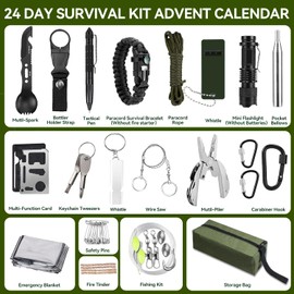 Survival Kit Tool Advent Calendar 2025 Adult Men, 24 Days Countdown to Christmas Calendar with Outdoor Gadgets Xmas Countdown Gifts for Teen Boys Husband Son