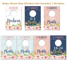 Baby Closet Size Dividers, Floral Baby Closet Organizer for Girl, Newborn Nursery Wardrobe Divider Hangers to Arrange Clothes with Separator By Size or Age, Baby Shower, 0-24 Months