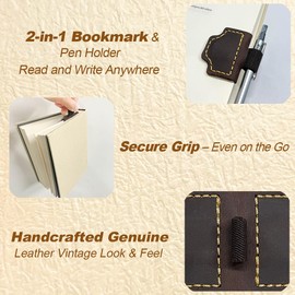 Magnetic Pen Holder Bookmark, Custom Magnetic Leather Pen Holder Bookmark, Leather Book Mark for Reading Women and Men Gifts for Booklovers(Coffee)