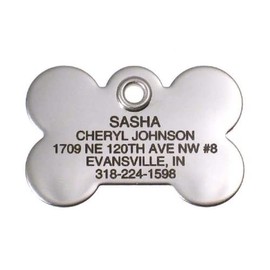 LuckyPet Pet ID Tag - Stainless Steel Bone - Durable & Easy to Read Dog Tag - Safety Reflective on Back - Polished Mirror Finish & Edges - Size: Medium